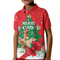 Funny Christmas Chicken Kid Polo Shirt Merry F Caw F - Wonder Print Shop