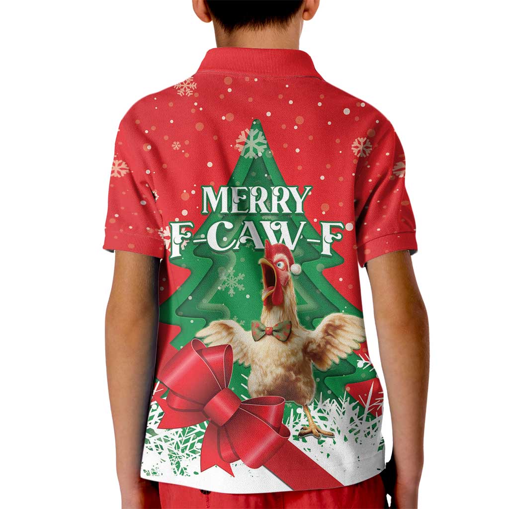 Funny Christmas Chicken Kid Polo Shirt Merry F Caw F - Wonder Print Shop
