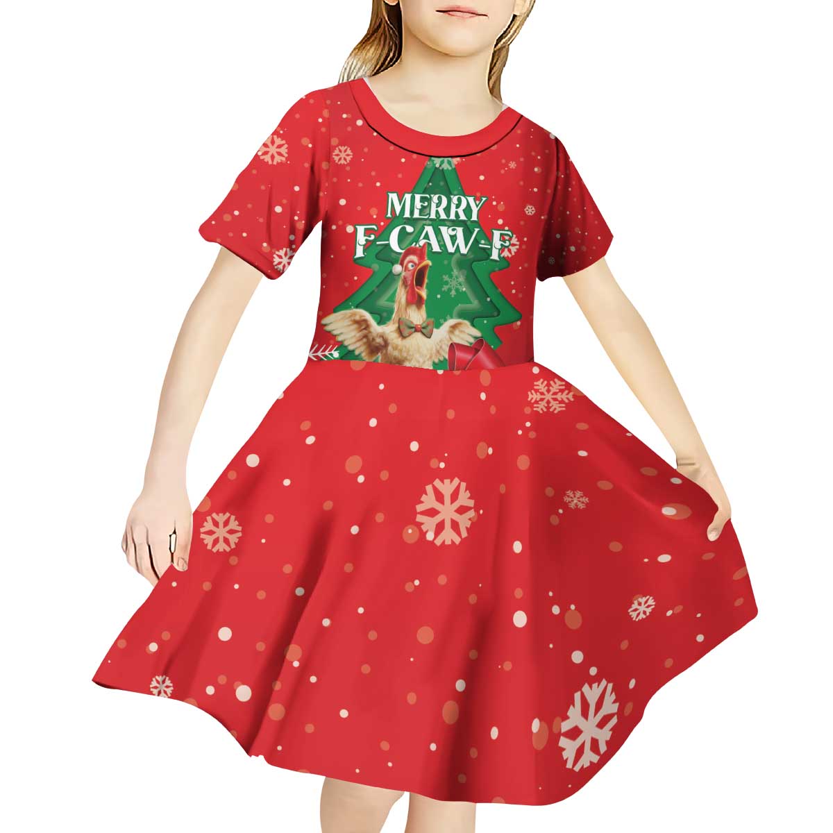 Funny Christmas Chicken Kid Short Sleeve Dress Merry F Caw F - Wonder Print Shop