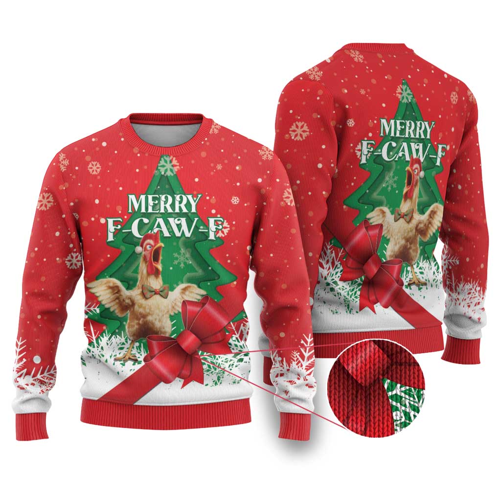 Funny Christmas Chicken Ugly Christmas Sweater Merry F Caw F - Wonder Print Shop