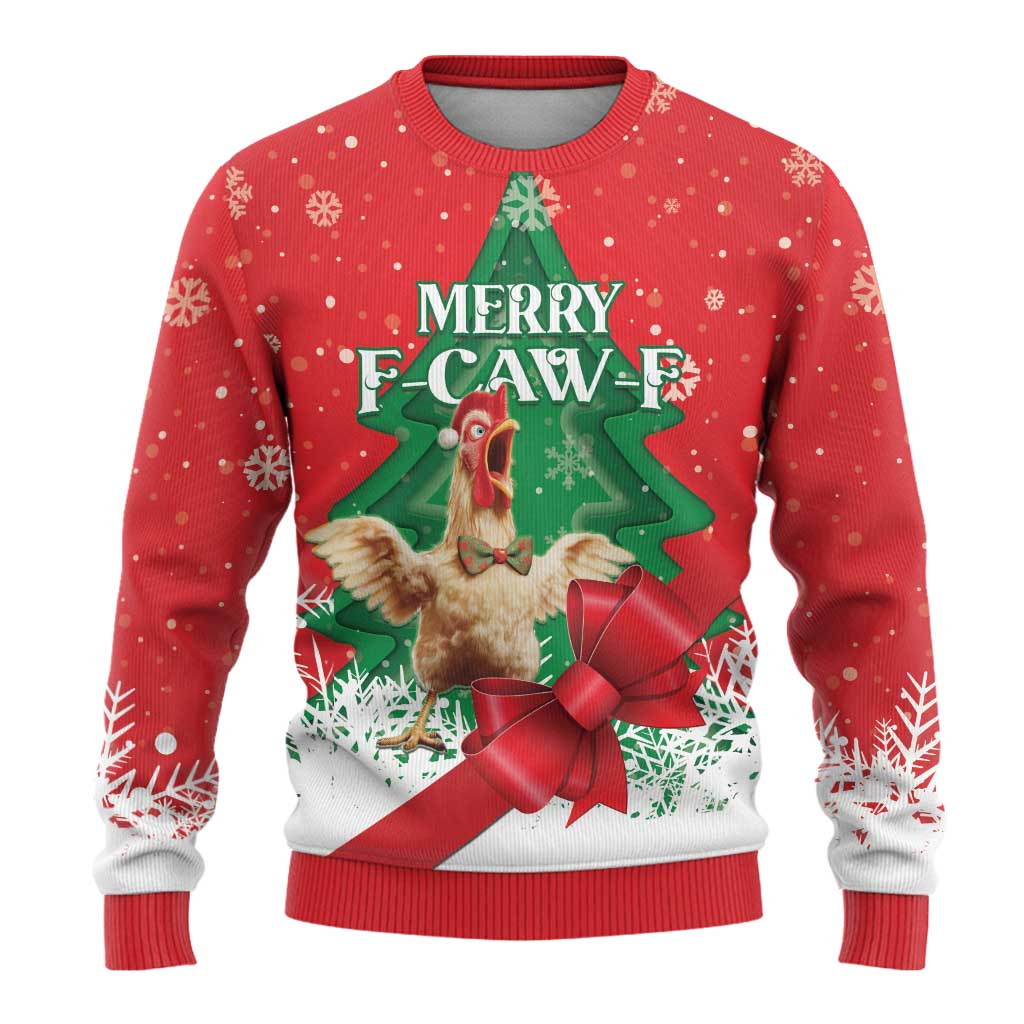 Funny Christmas Chicken Ugly Christmas Sweater Merry F Caw F - Wonder Print Shop