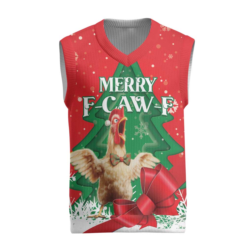 Funny Christmas Chicken Christmas Knitted V-Neck Vest Merry F Caw F - Wonder Print Shop