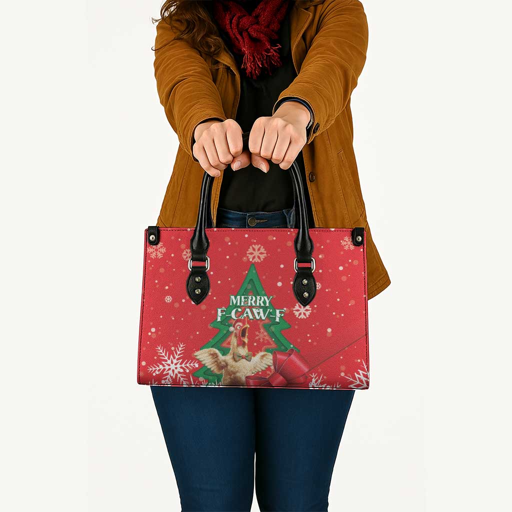 Funny Christmas Chicken Leather Bag Merry F Caw F - Wonder Print Shop