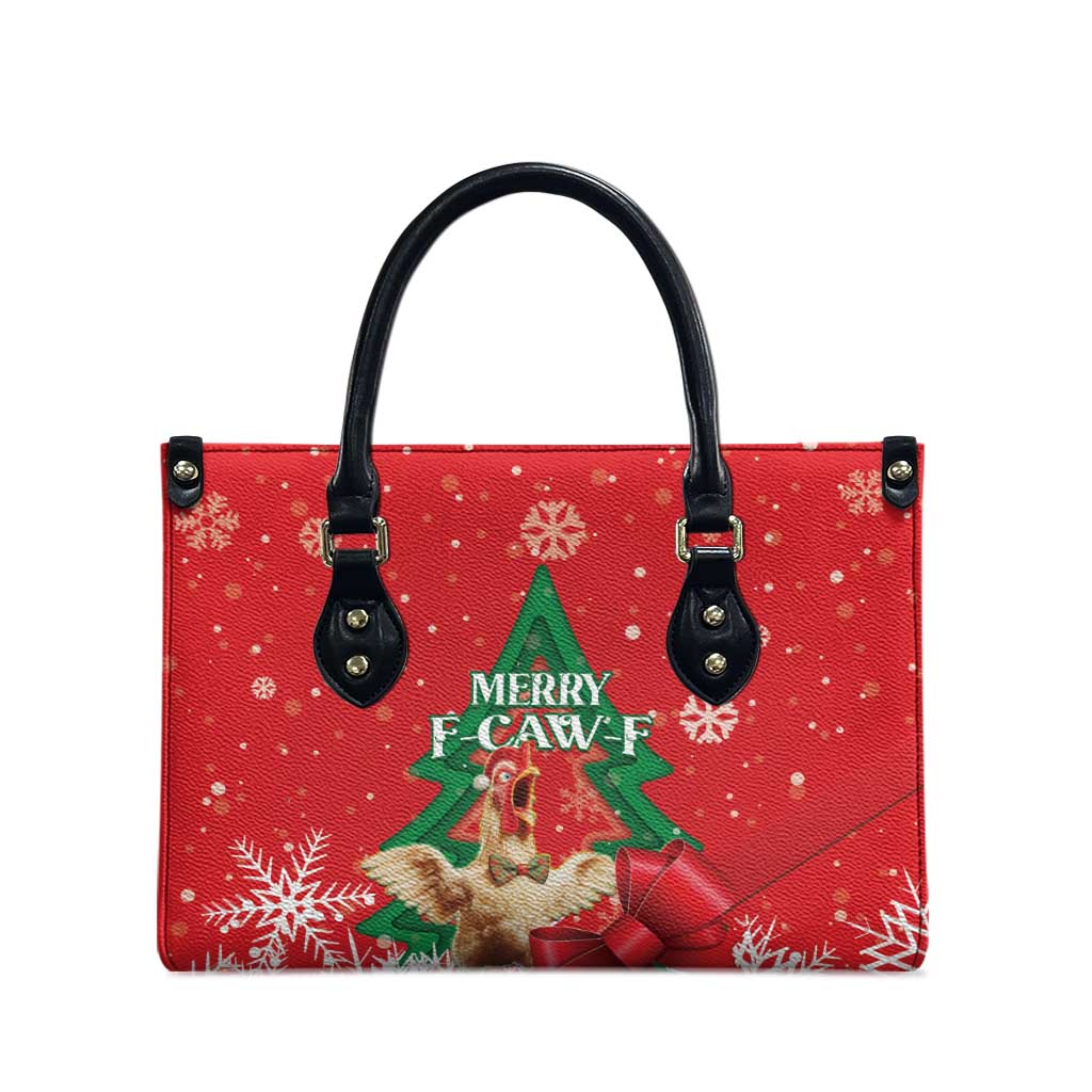 Funny Christmas Chicken Leather Bag Merry F Caw F - Wonder Print Shop