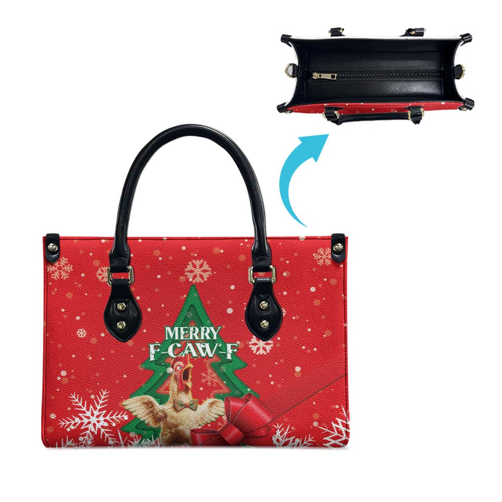 Funny Christmas Chicken Leather Bag Merry F Caw F - Wonder Print Shop