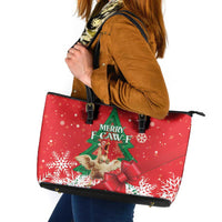 Funny Christmas Chicken Leather Tote Bag Merry F Caw F - Wonder Print Shop
