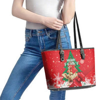 Funny Christmas Chicken Leather Tote Bag Merry F Caw F - Wonder Print Shop