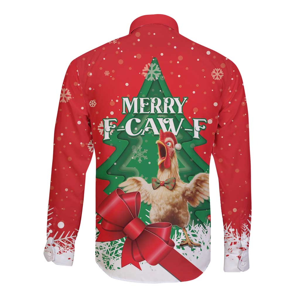 Funny Christmas Chicken Long Sleeve Button Shirt Merry F Caw F - Wonder Print Shop