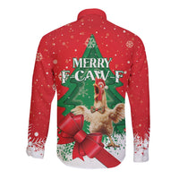 Funny Christmas Chicken Long Sleeve Button Shirt Merry F Caw F - Wonder Print Shop
