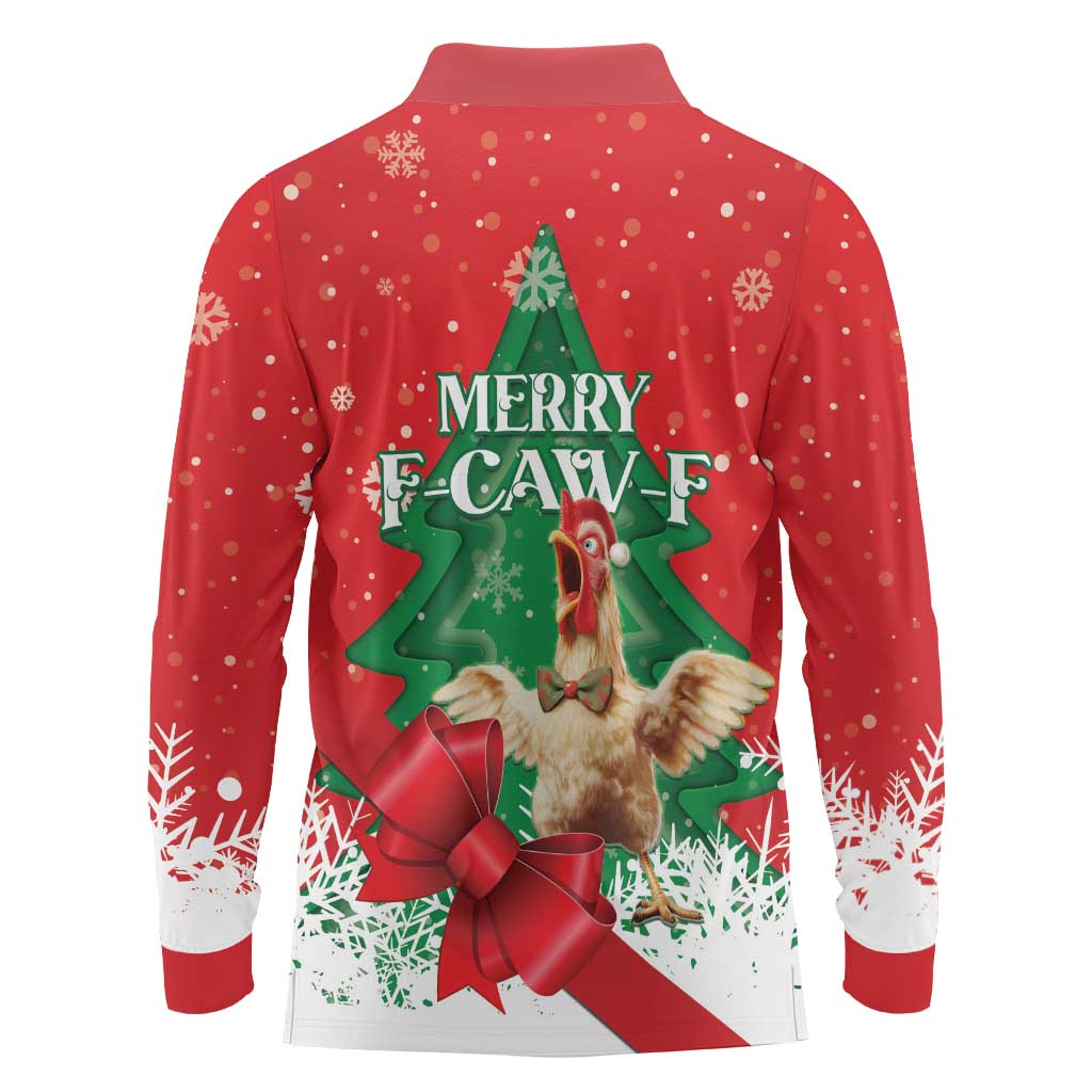 Funny Christmas Chicken Long Sleeve Polo Shirt Merry F Caw F - Wonder Print Shop