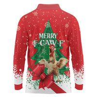 Funny Christmas Chicken Long Sleeve Polo Shirt Merry F Caw F - Wonder Print Shop