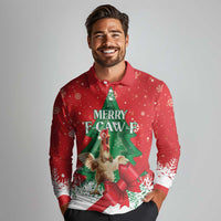 Funny Christmas Chicken Long Sleeve Polo Shirt Merry F Caw F - Wonder Print Shop