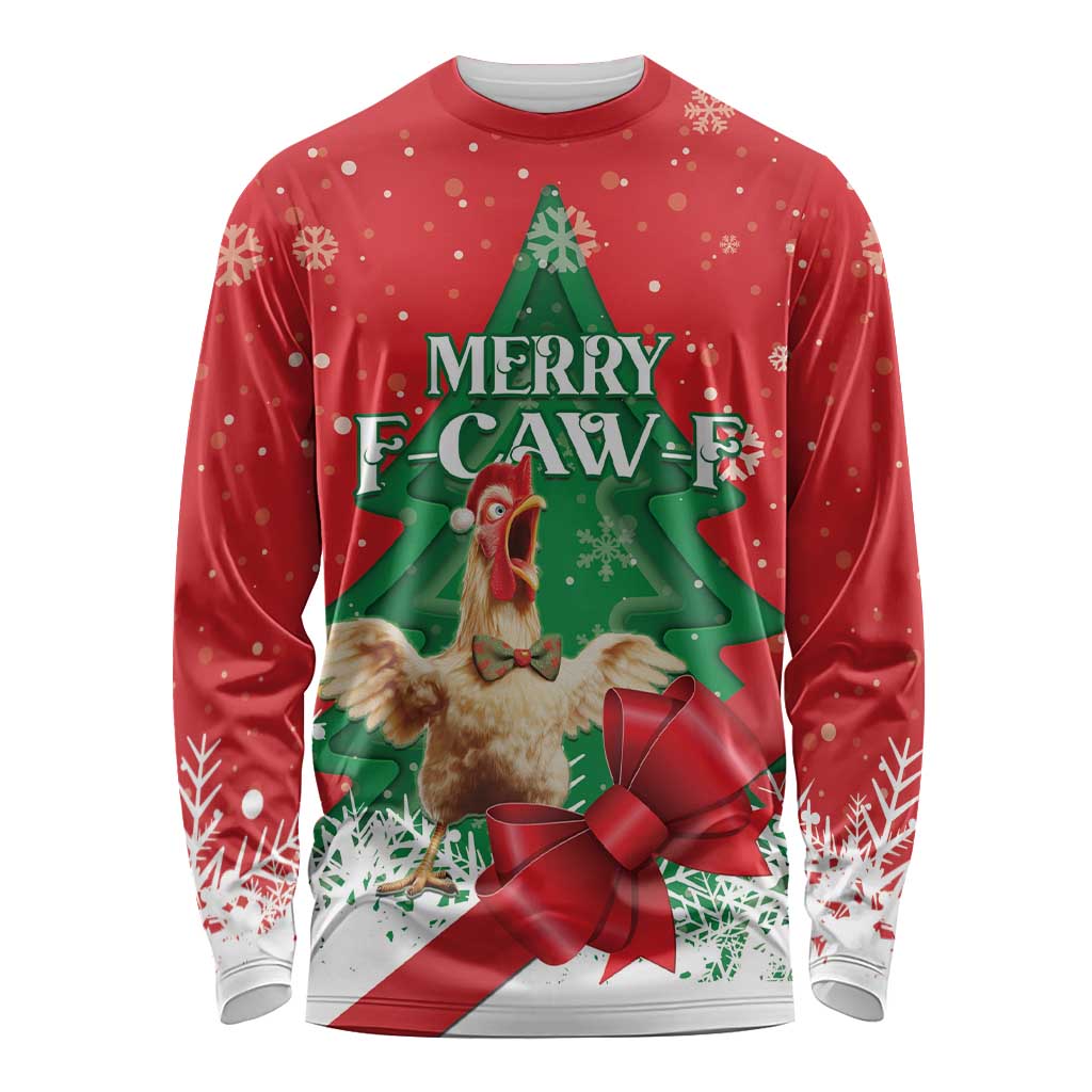 Funny Christmas Chicken Long Sleeve Shirt Merry F Caw F - Wonder Print Shop