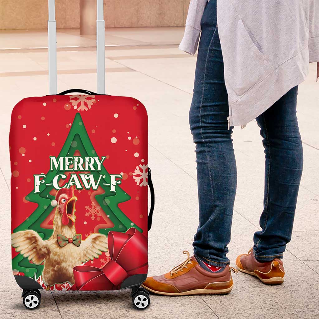 Funny Christmas Chicken Luggage Cover Merry F Caw F - Wonder Print Shop