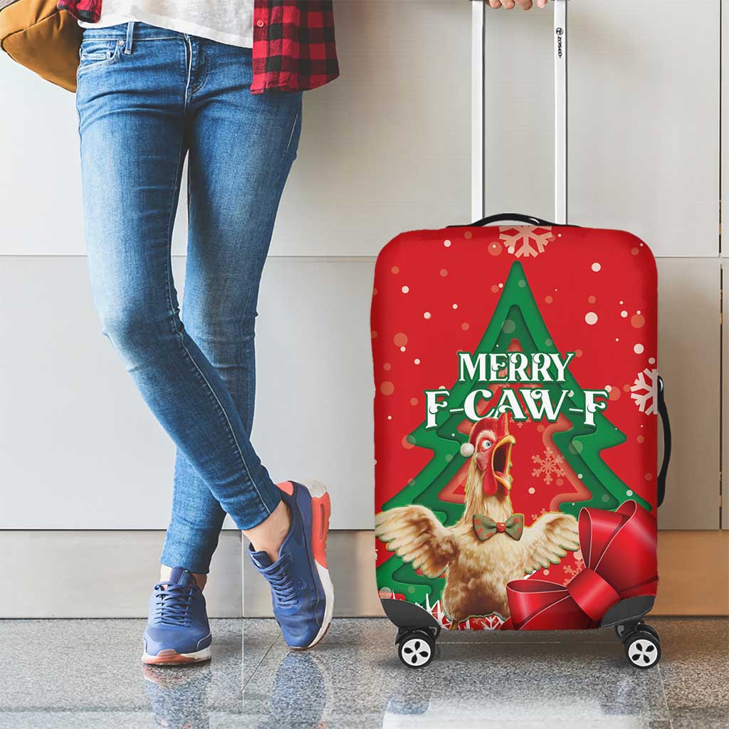 Funny Christmas Chicken Luggage Cover Merry F Caw F - Wonder Print Shop