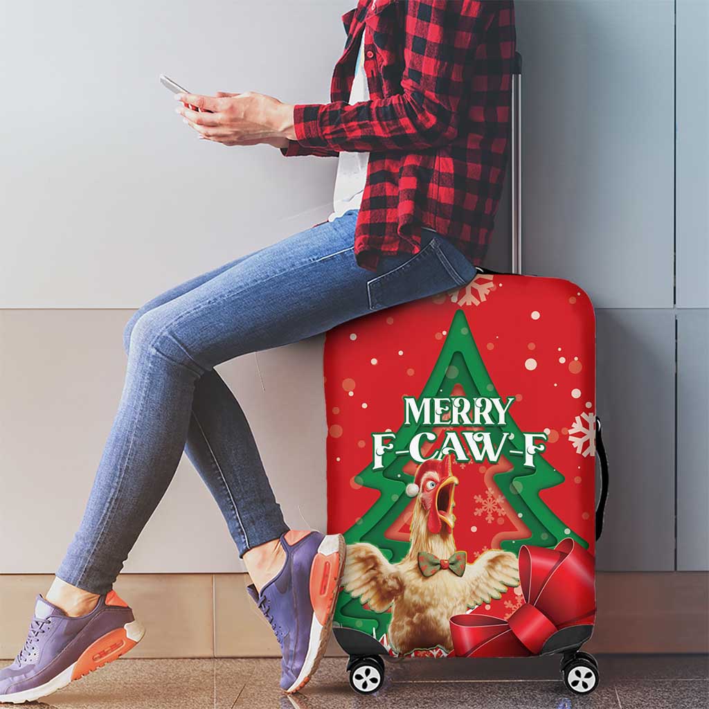 Funny Christmas Chicken Luggage Cover Merry F Caw F - Wonder Print Shop