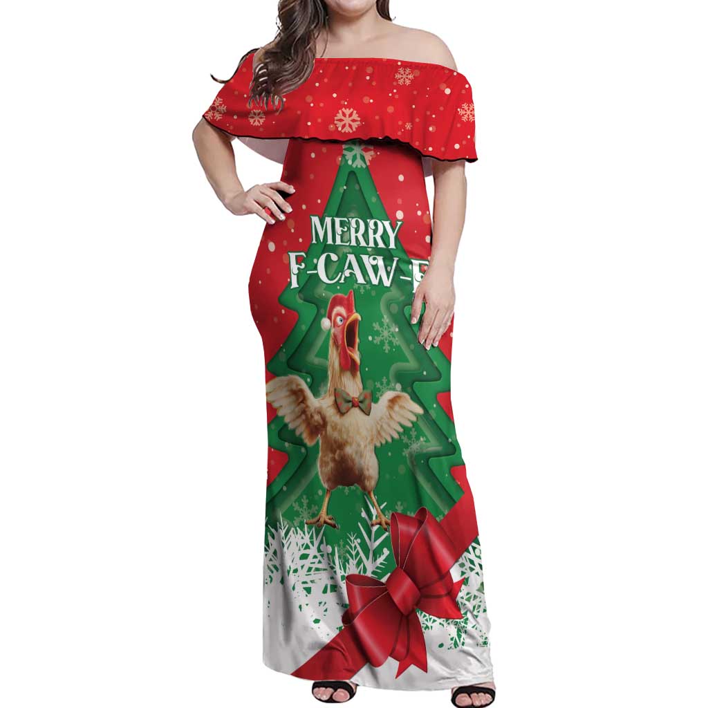 Funny Christmas Chicken Off Shoulder Maxi Dress Merry F Caw F - Wonder Print Shop