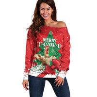 Funny Christmas Chicken Off Shoulder Sweater Merry F Caw F - Wonder Print Shop
