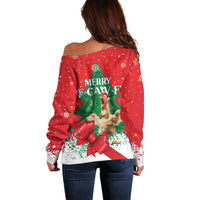 Funny Christmas Chicken Off Shoulder Sweater Merry F Caw F - Wonder Print Shop