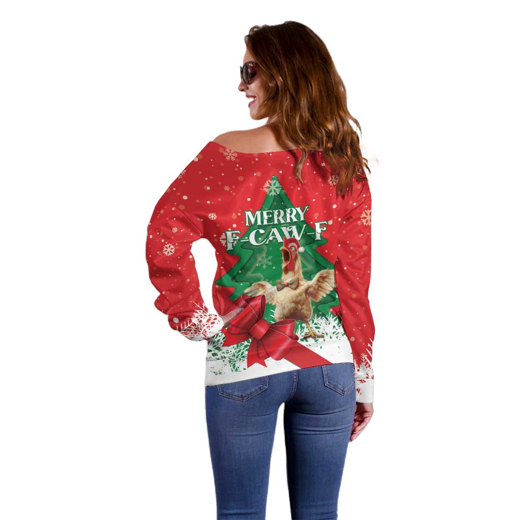 Funny Christmas Chicken Off Shoulder Sweater Merry F Caw F - Wonder Print Shop