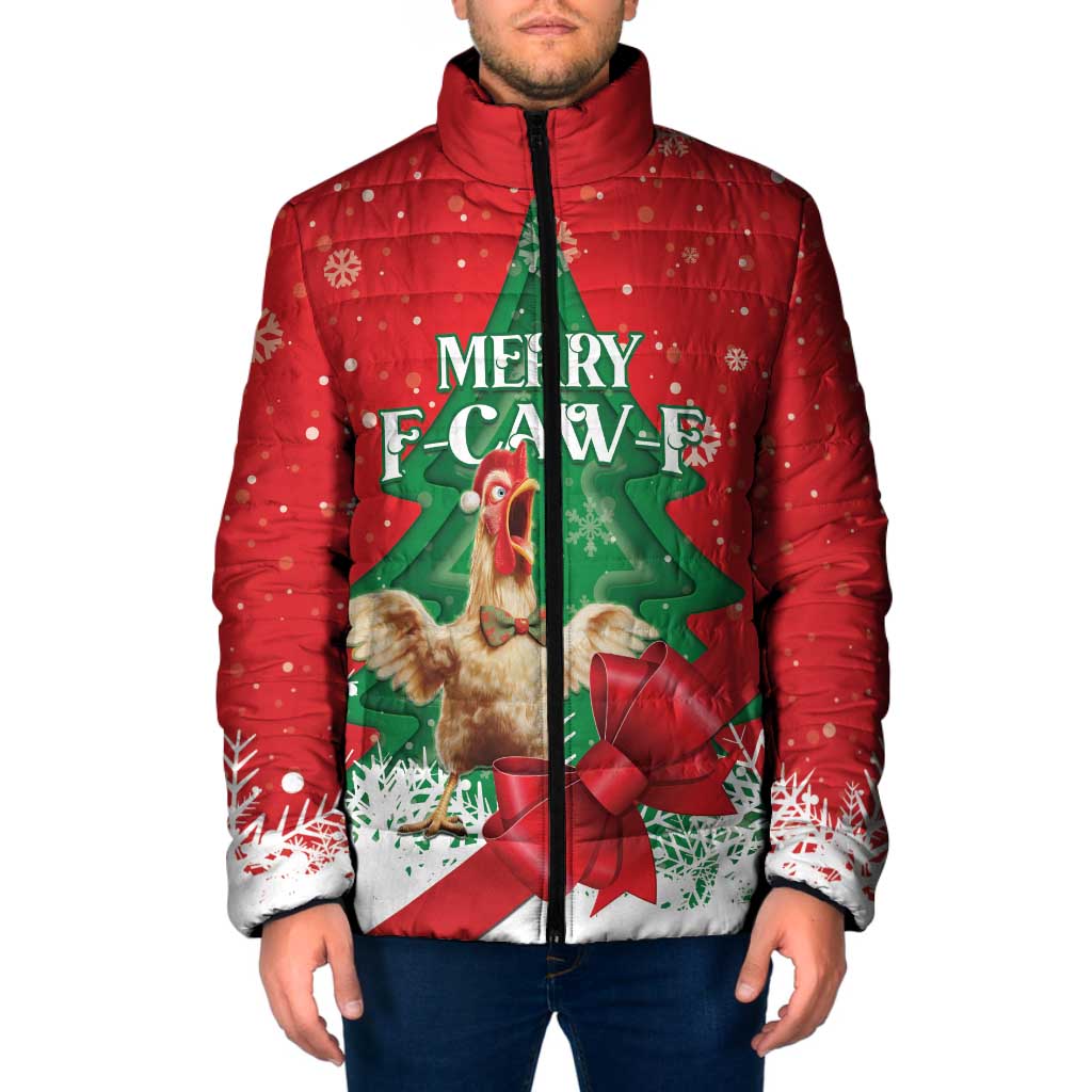 Funny Christmas Chicken Padded Jacket Merry F Caw F - Wonder Print Shop