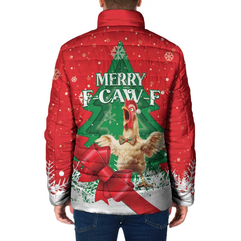 Funny Christmas Chicken Padded Jacket Merry F Caw F - Wonder Print Shop