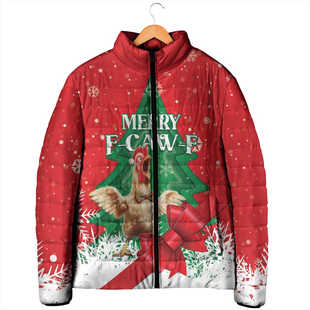 Funny Christmas Chicken Padded Jacket Merry F Caw F - Wonder Print Shop