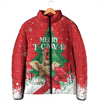 Funny Christmas Chicken Padded Jacket Merry F Caw F - Wonder Print Shop