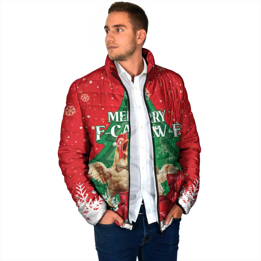 Funny Christmas Chicken Padded Jacket Merry F Caw F - Wonder Print Shop