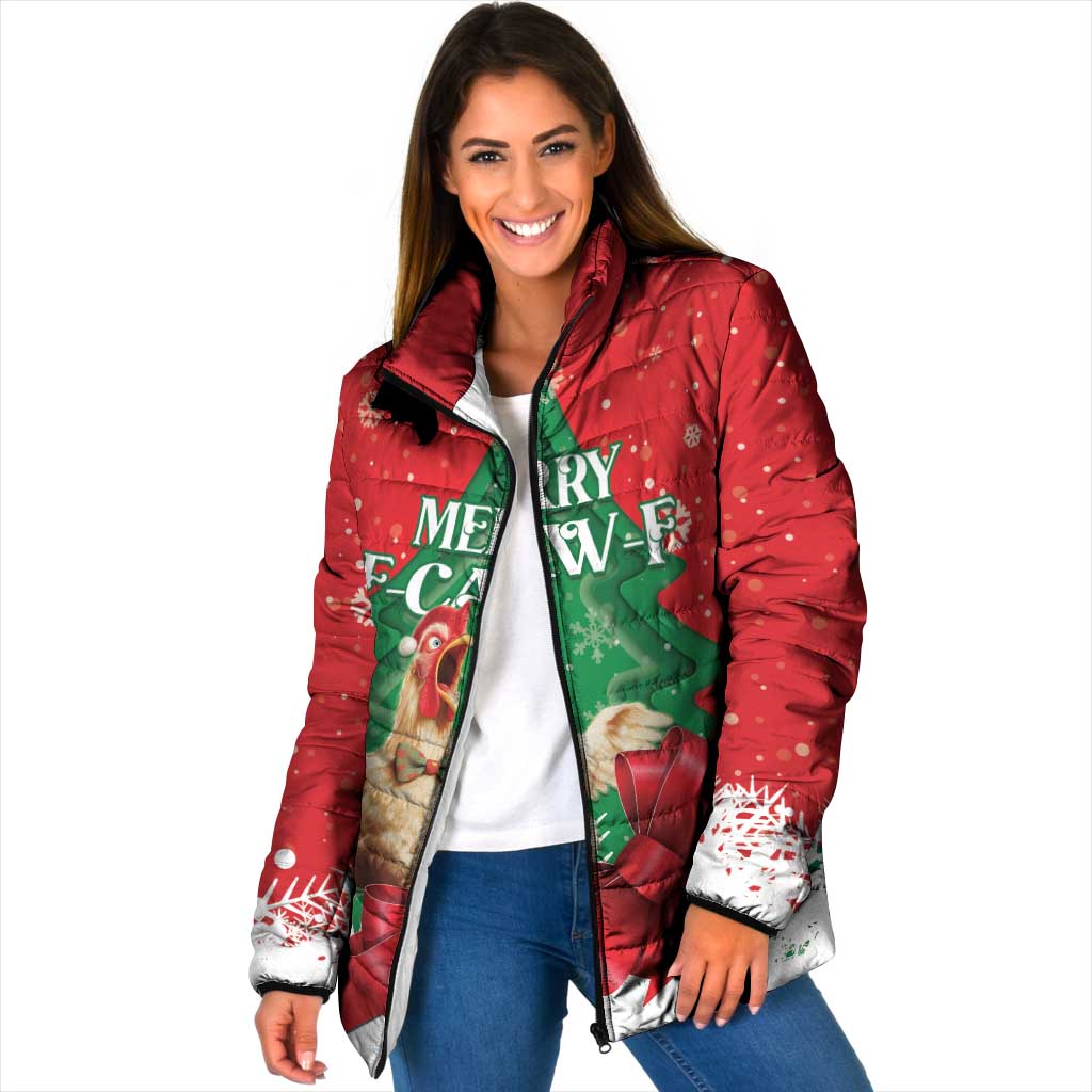 Funny Christmas Chicken Padded Jacket Merry F Caw F - Wonder Print Shop