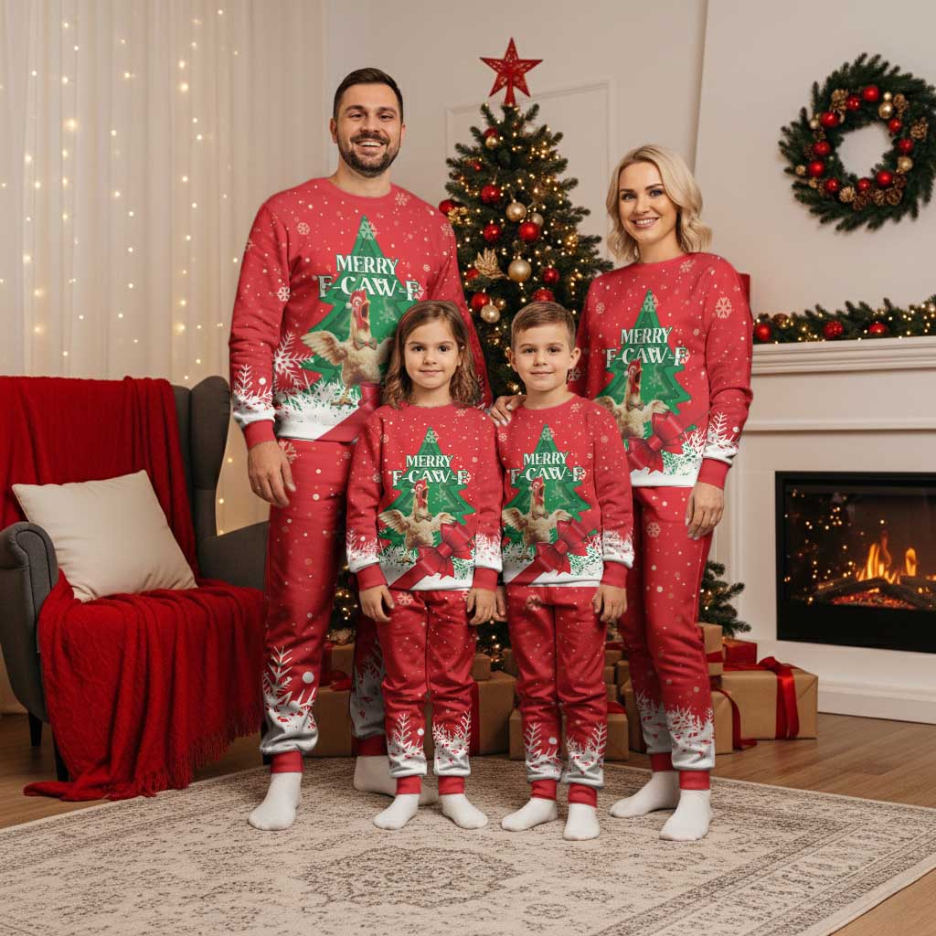 Funny Christmas Chicken Christmas Pajama Set Merry F Caw F - Wonder Print Shop