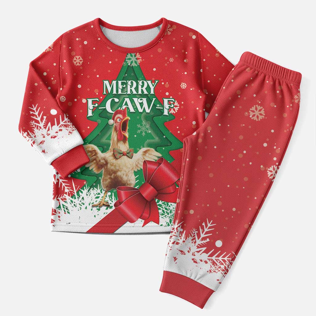 Funny Christmas Chicken Christmas Pajama Set Merry F Caw F - Wonder Print Shop