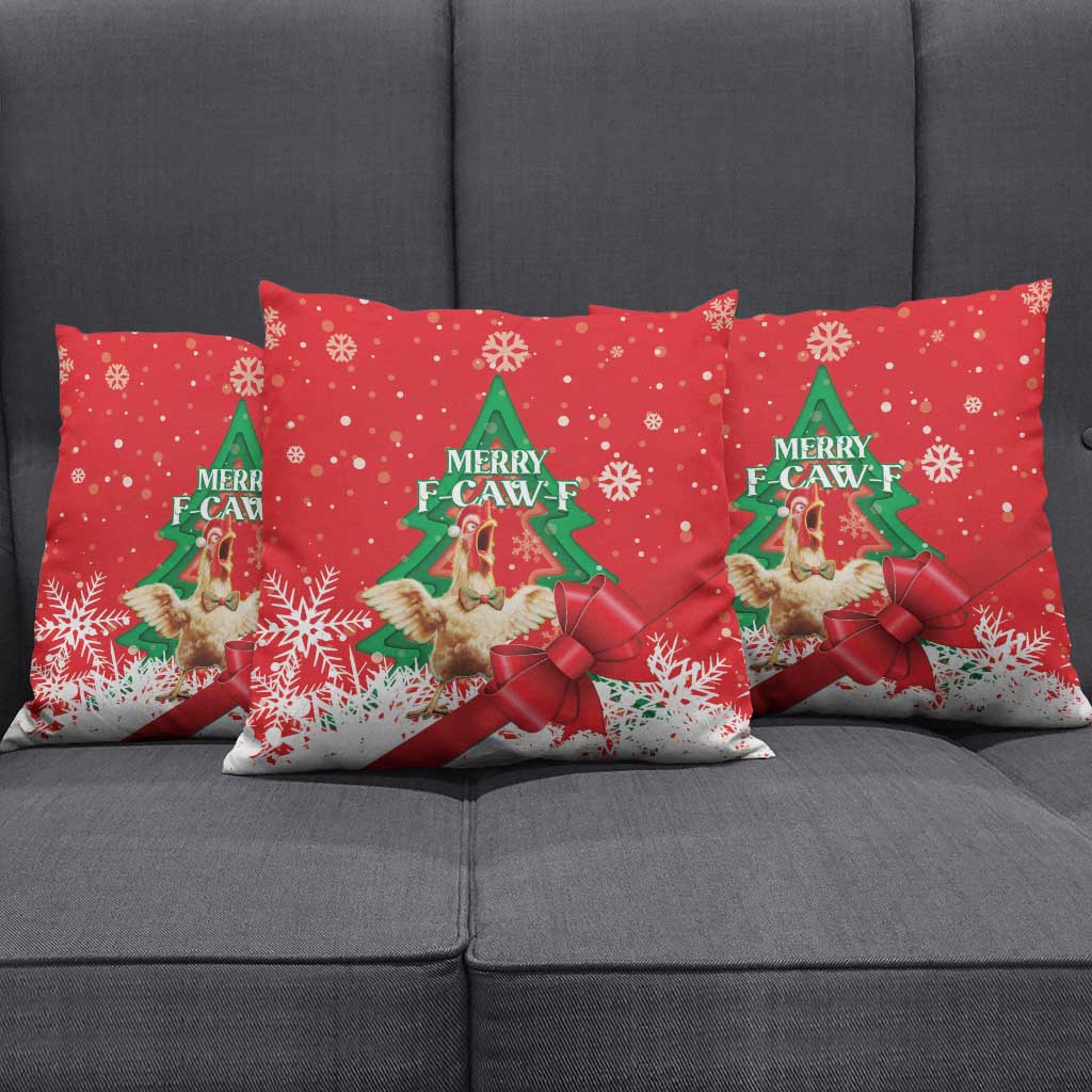 Funny Christmas Chicken Pillow Cover Merry F Caw F - Wonder Print Shop
