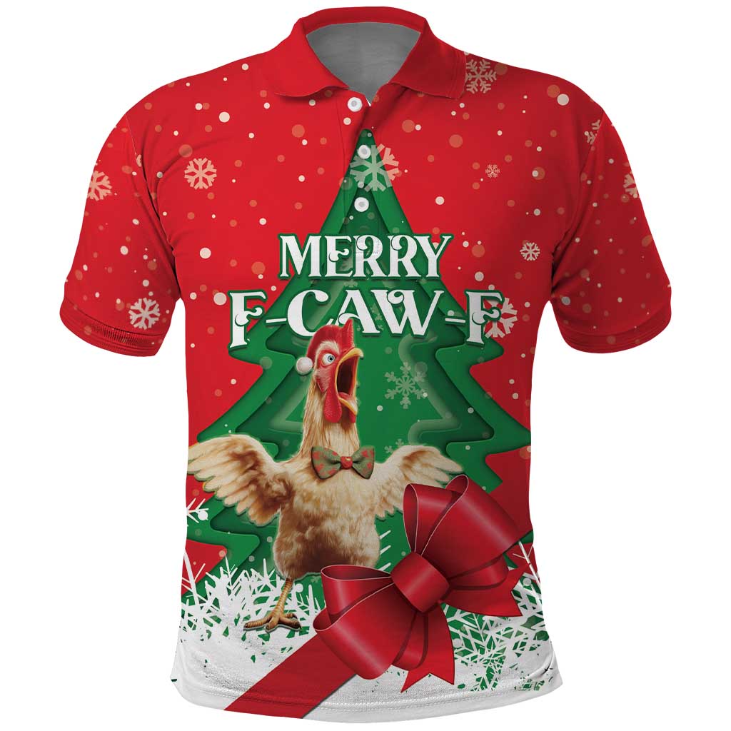 Funny Christmas Chicken Polo Shirt Merry F Caw F - Wonder Print Shop