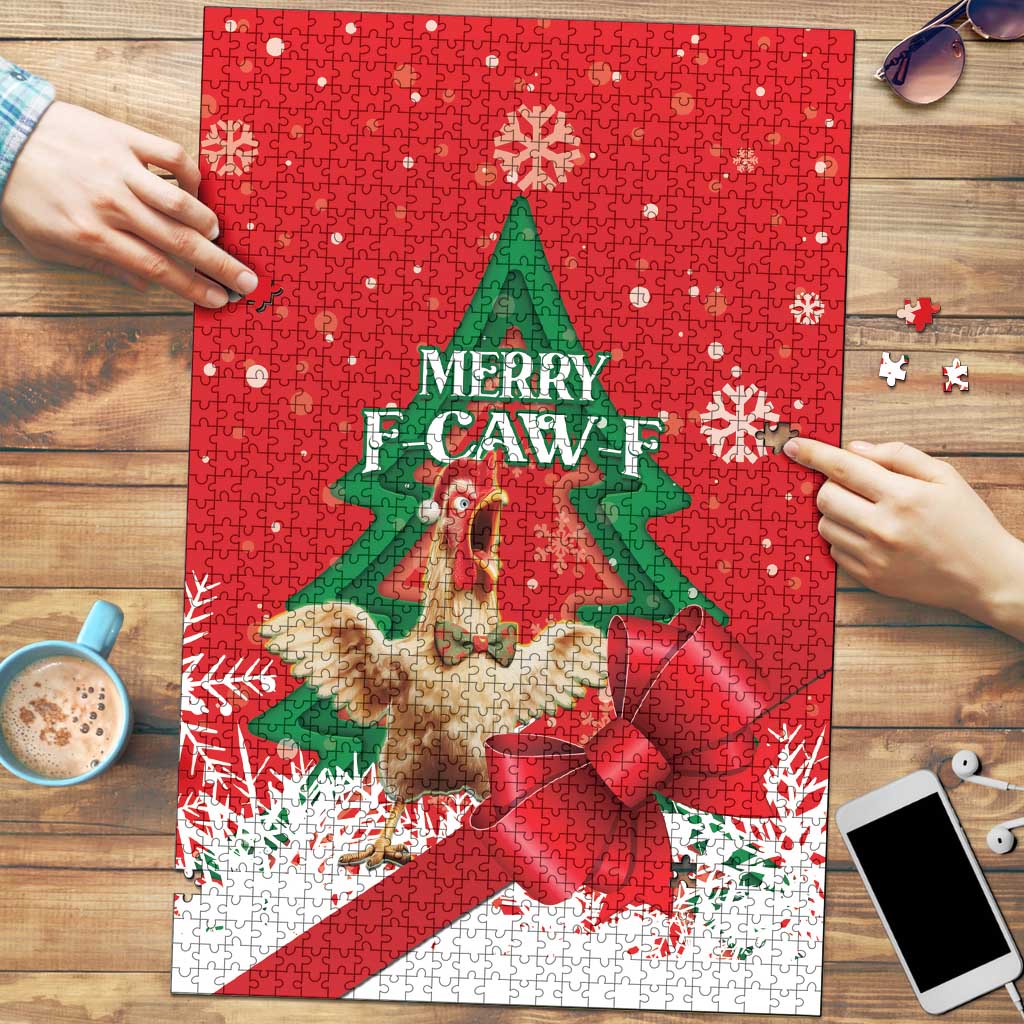 Funny Christmas Chicken Puzzle Merry F Caw F - Wonder Print Shop