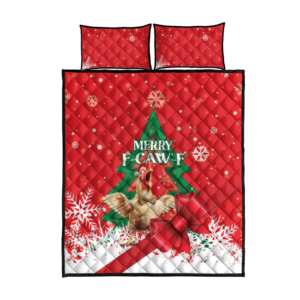 Funny Christmas Chicken Quilt Bed Set Merry F Caw F - Wonder Print Shop