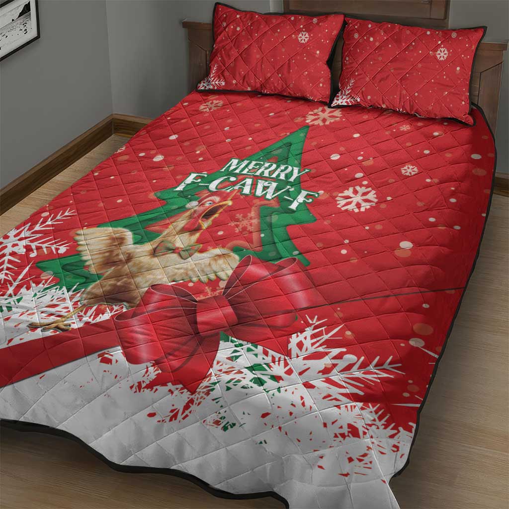 Funny Christmas Chicken Quilt Bed Set Merry F Caw F - Wonder Print Shop