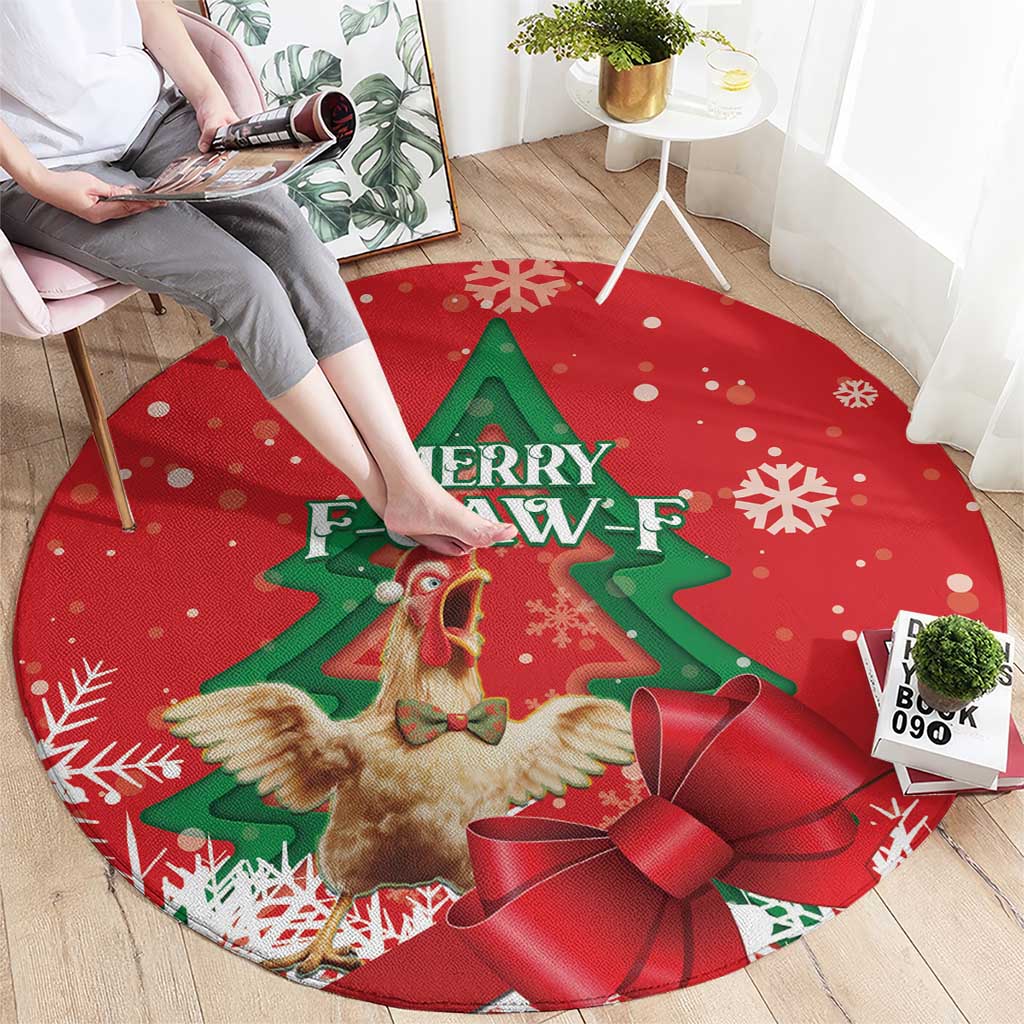 Funny Christmas Chicken Round Carpet Merry F Caw F - Wonder Print Shop