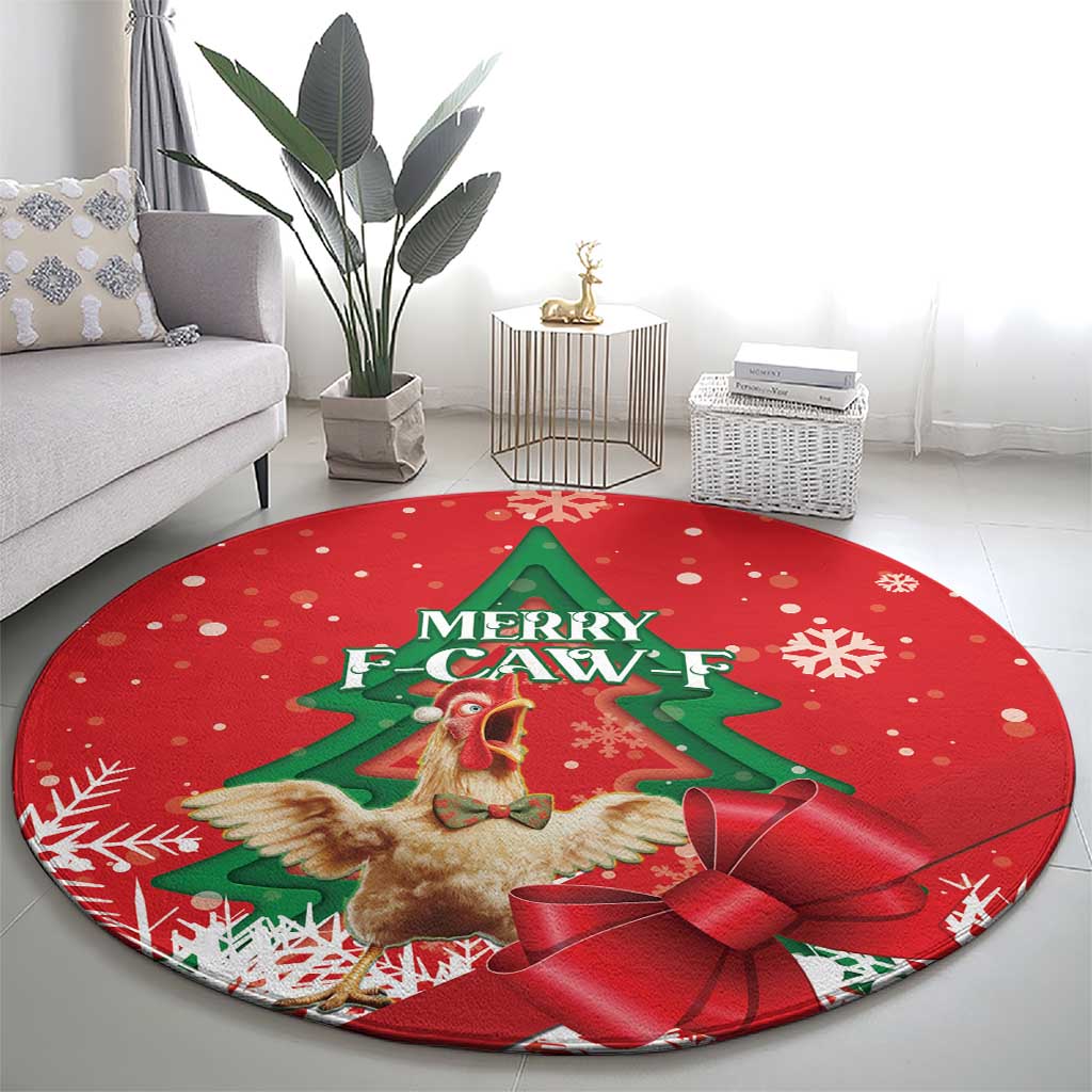 Funny Christmas Chicken Round Carpet Merry F Caw F - Wonder Print Shop