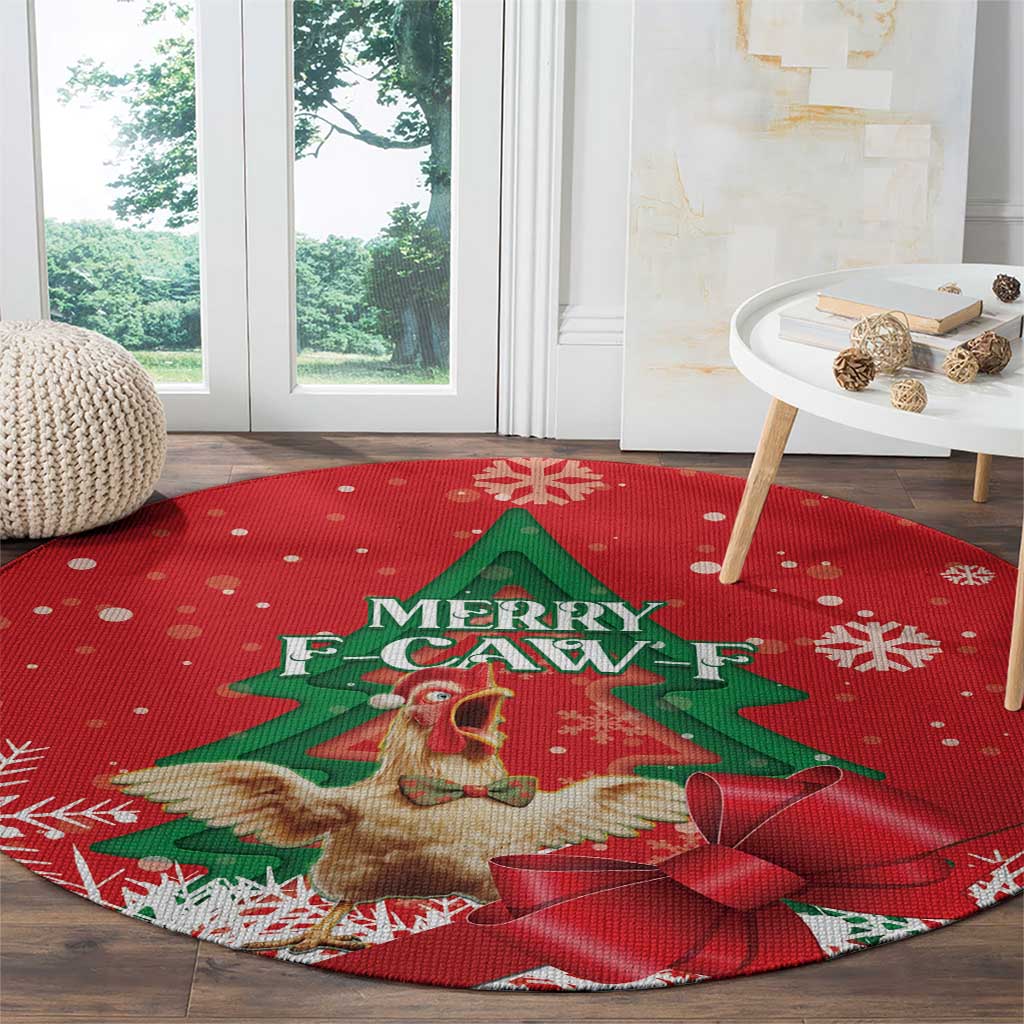 Funny Christmas Chicken Round Carpet Merry F Caw F - Wonder Print Shop