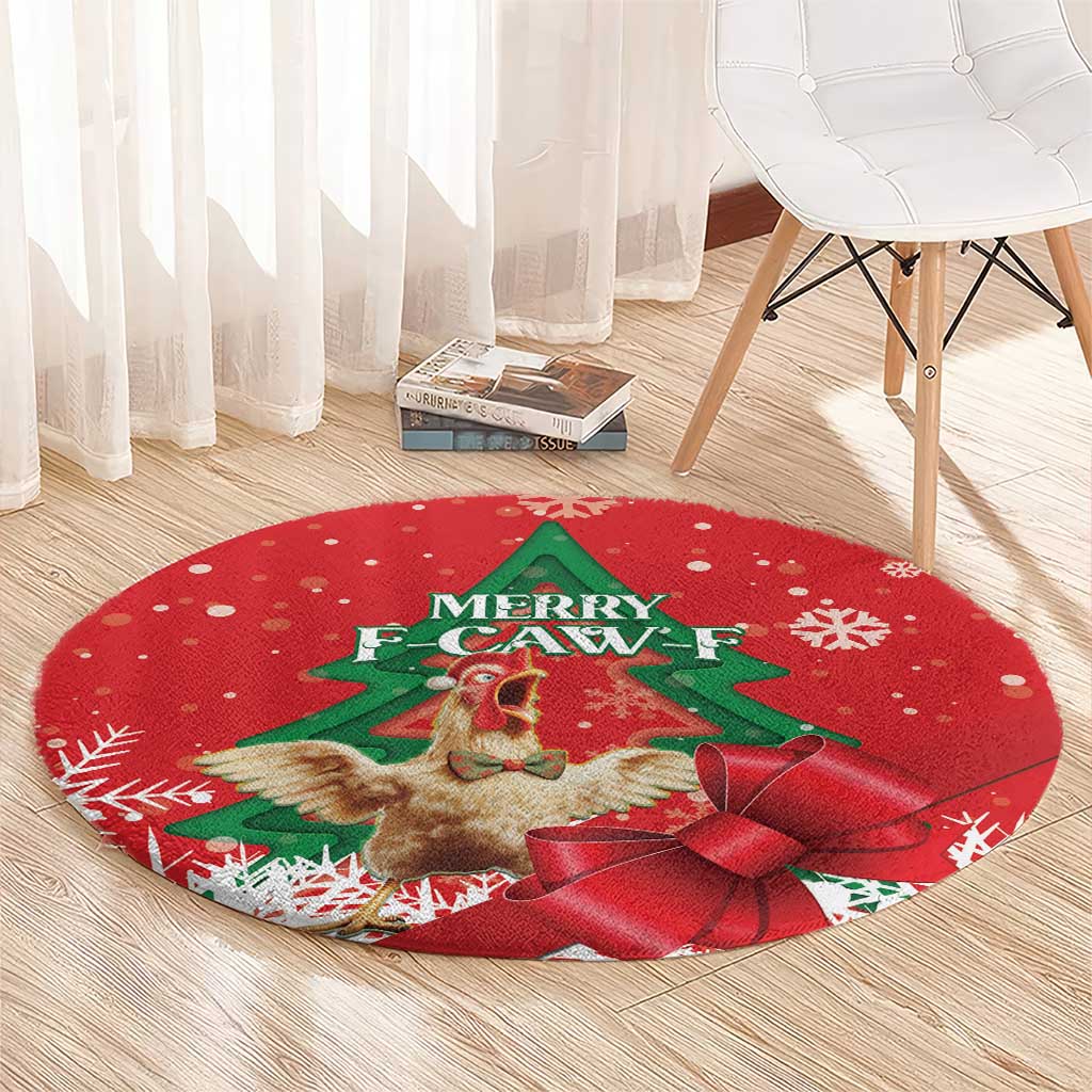 Funny Christmas Chicken Round Carpet Merry F Caw F - Wonder Print Shop