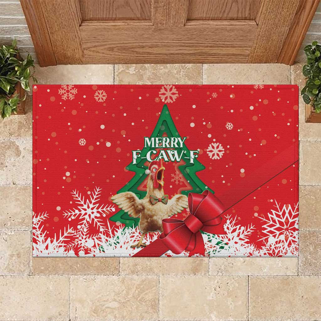 Funny Christmas Chicken Rubber Doormat Merry F Caw F - Wonder Print Shop