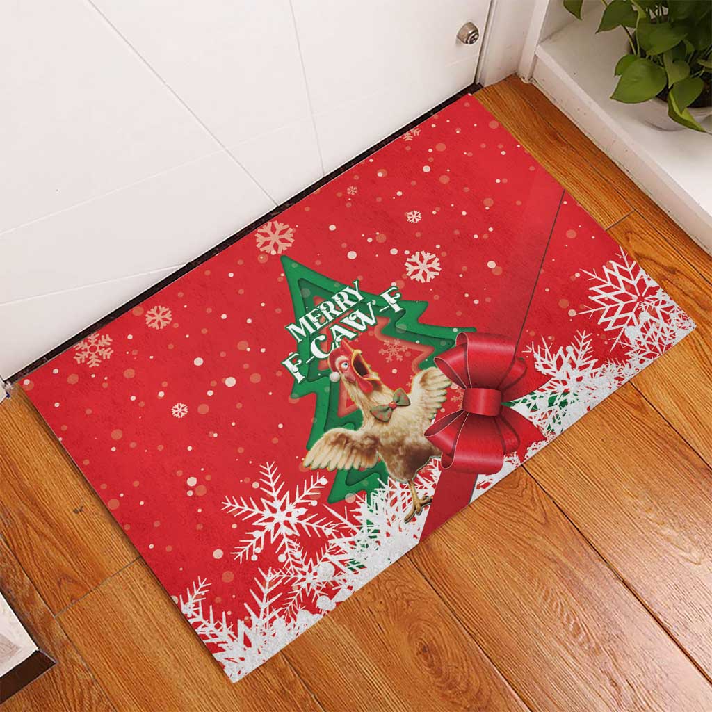 Funny Christmas Chicken Rubber Doormat Merry F Caw F - Wonder Print Shop