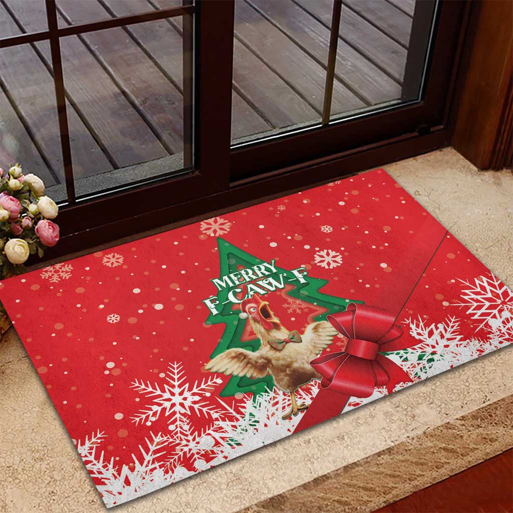 Funny Christmas Chicken Rubber Doormat Merry F Caw F - Wonder Print Shop