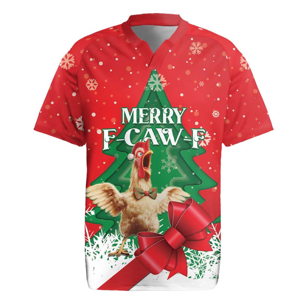 Funny Christmas Chicken Rugby Jersey Merry F Caw F - Wonder Print Shop