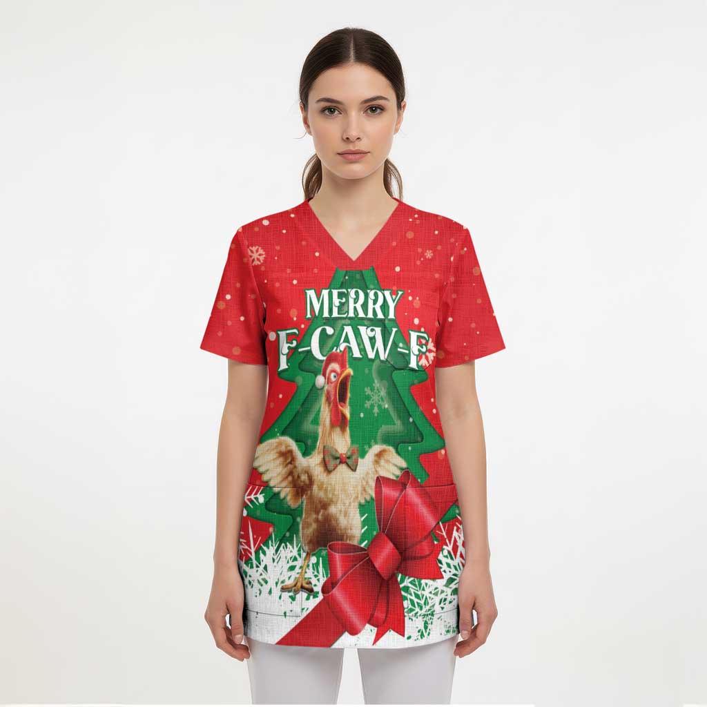 Funny Christmas Chicken Scrub Top Merry F Caw F - Wonder Print Shop