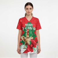 Funny Christmas Chicken Scrub Top Merry F Caw F - Wonder Print Shop