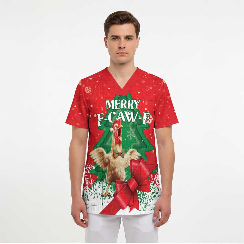 Funny Christmas Chicken Scrub Top Merry F Caw F - Wonder Print Shop