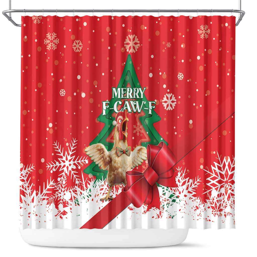 Funny Christmas Chicken Shower Curtain Merry F Caw F - Wonder Print Shop