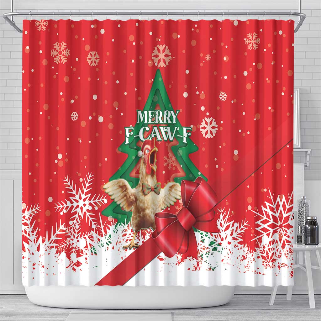 Funny Christmas Chicken Shower Curtain Merry F Caw F - Wonder Print Shop